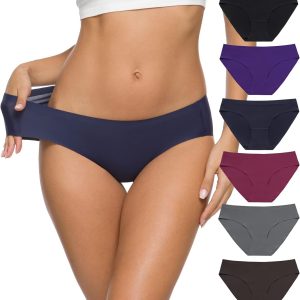 Women Seamless Hipster Underwear No Show Panties Soft Stretch Bikini Underwears Multi-Pack