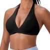 Halter Sports Bras for Women Padded Yoga Bra Low Impact Gym Workout Bra Tops Open Back  Front V-Neck Everyday Bra