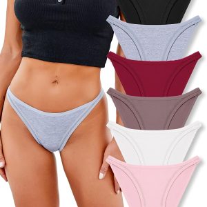 6 Pack String Underwear for Women Cotton High Cut Stretch Breathable Low Rise Hipster  Bikini Panties S-XL