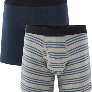 Men's Organic Cotton Underwear Boxer Briefs, Breathable Underpants with Vertical Fly, 2 Pack